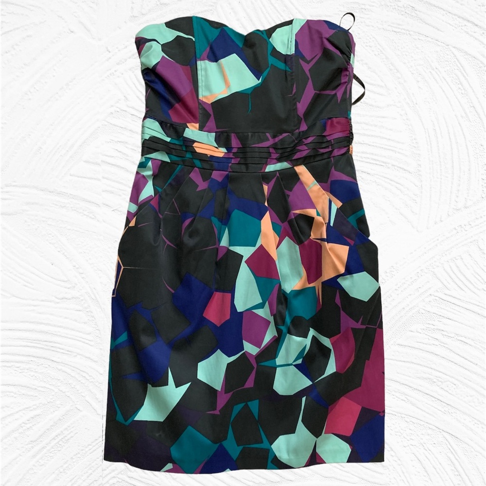 H&M | geometric print black pink blue dress